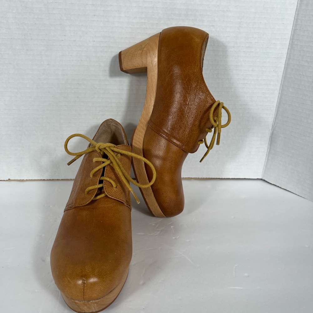 J. Jill Y2K Womens Brown Leather Lace Up Clog Heels Wooden Sole Size 8.5 Shoes